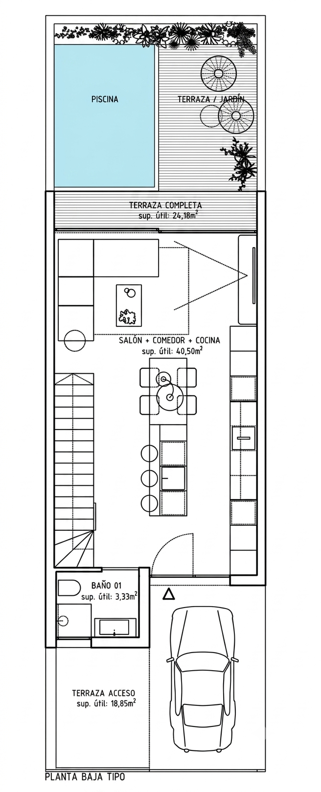 Plano de la planta baja del Residencial Palmeras 7