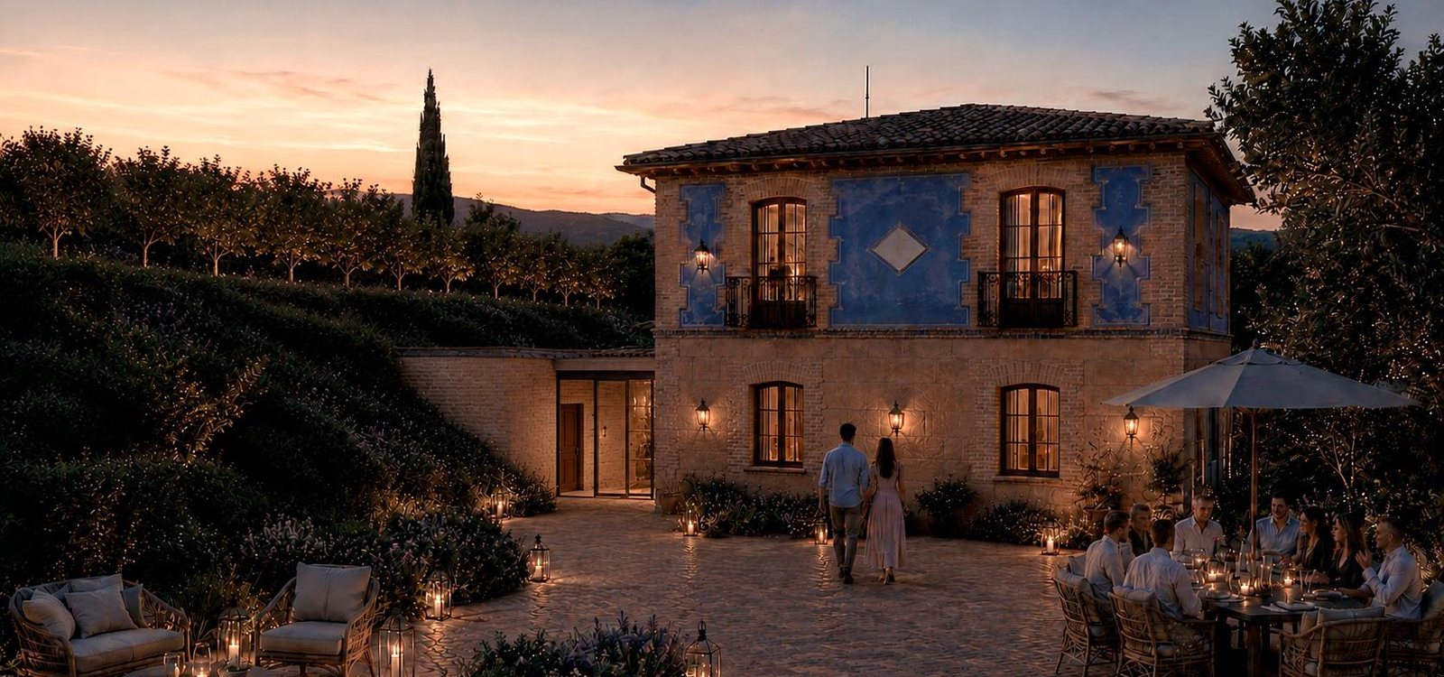Fachada de la Vivienda Paraíso con el característico azulejo azul, Mula